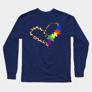 Love Autism Puzzle Leopard Graphic Autism Awareness Women Long Sleeve T-Shirt